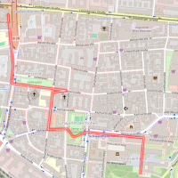 Karte der Schwanthalerhöhe mit der eingezeichneten Route (die im Text beschrieben wird)